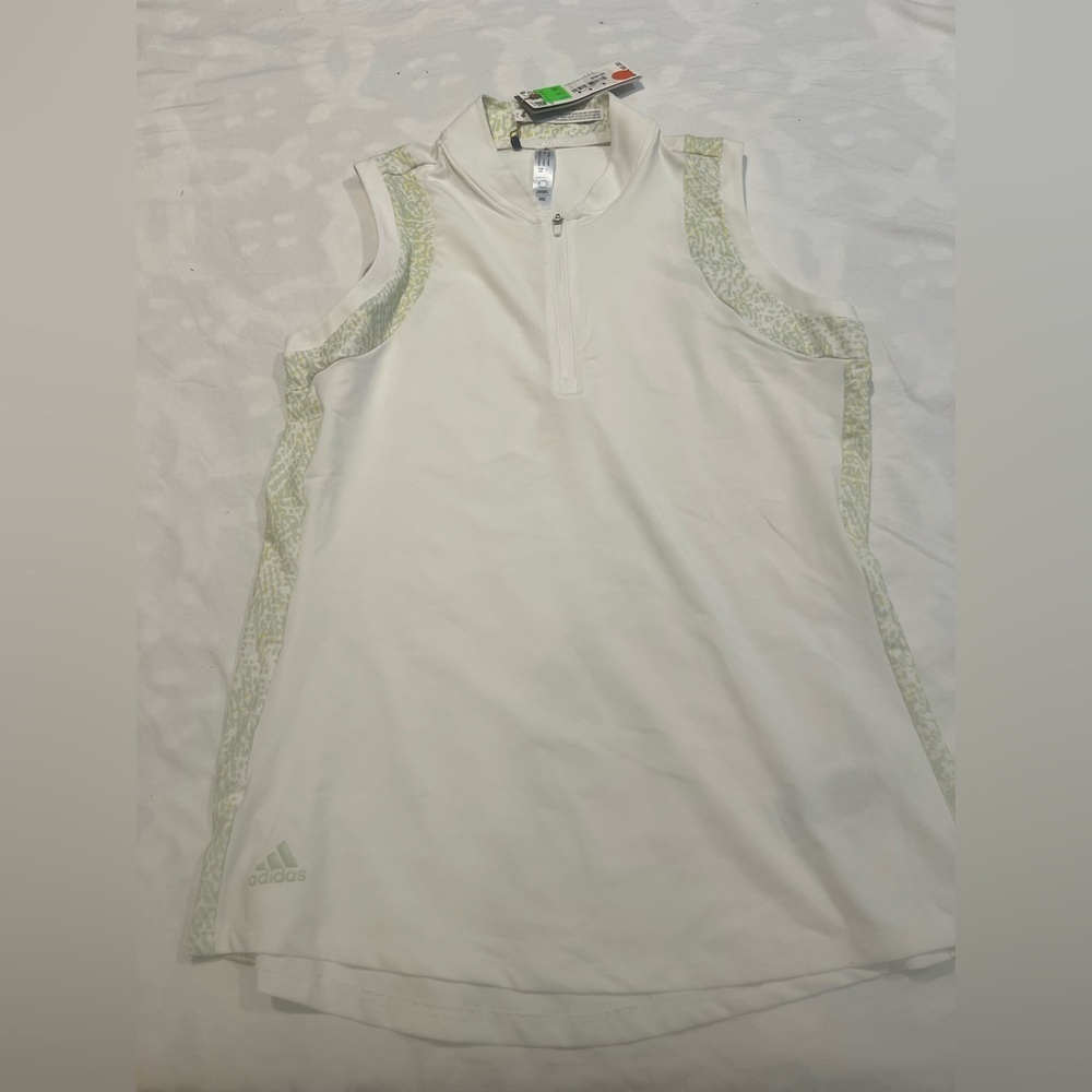 adidas Kids White and Green Polo Shirt Golf Polo Size Medium NWT